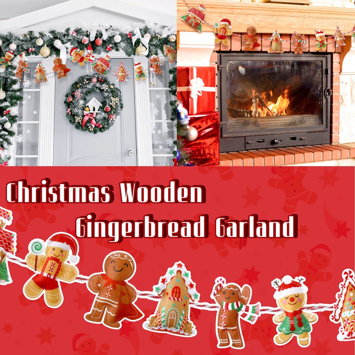 Generic 8.8 ft Gingerbread Christmas Garland Cute Gingerbread Men Christmas Tree Garland Felt Hanging House Xmas Home Bunting Banner for Tree Ornaments Party Holiday Wall Decor