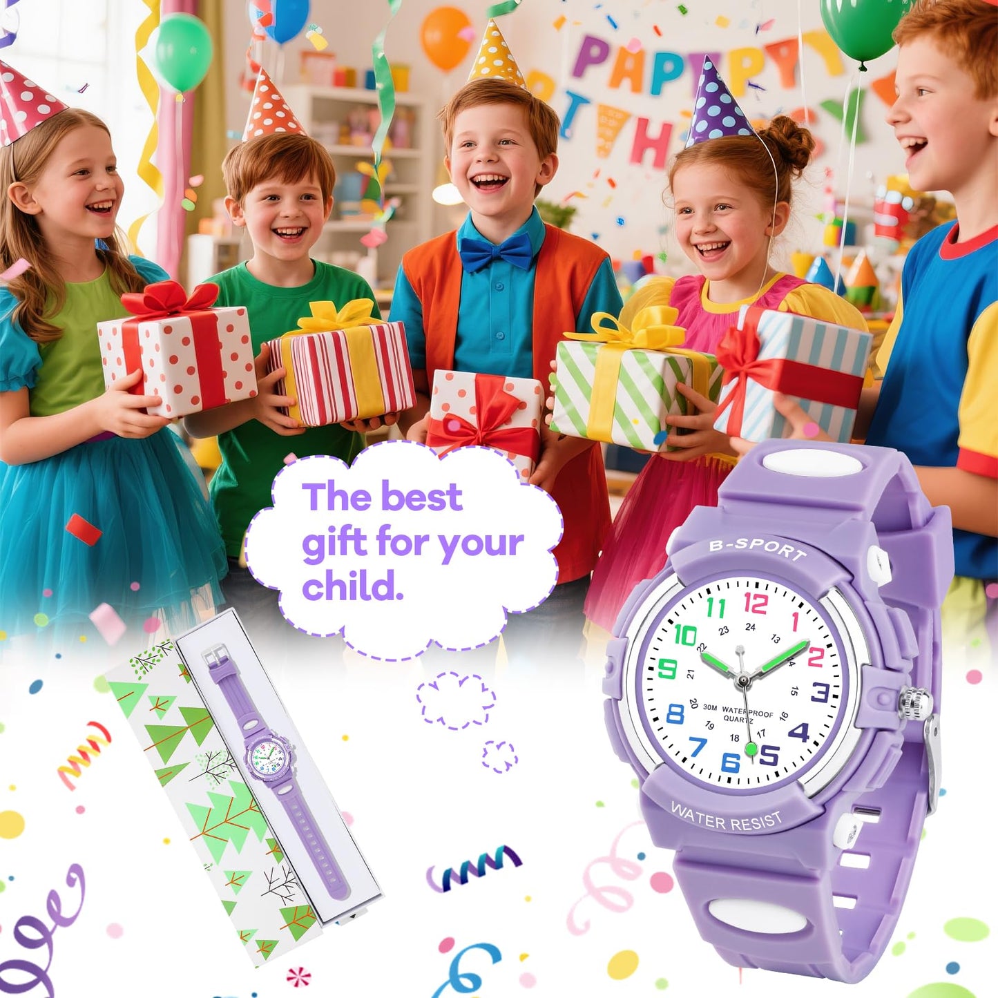 GUUMUXIN Kids Watch for Girls, Analog Wrist Watches for Kid, Waterproof Outdoor Sports Watch Rubber for Girls and Boys 5-16 Years, Purple