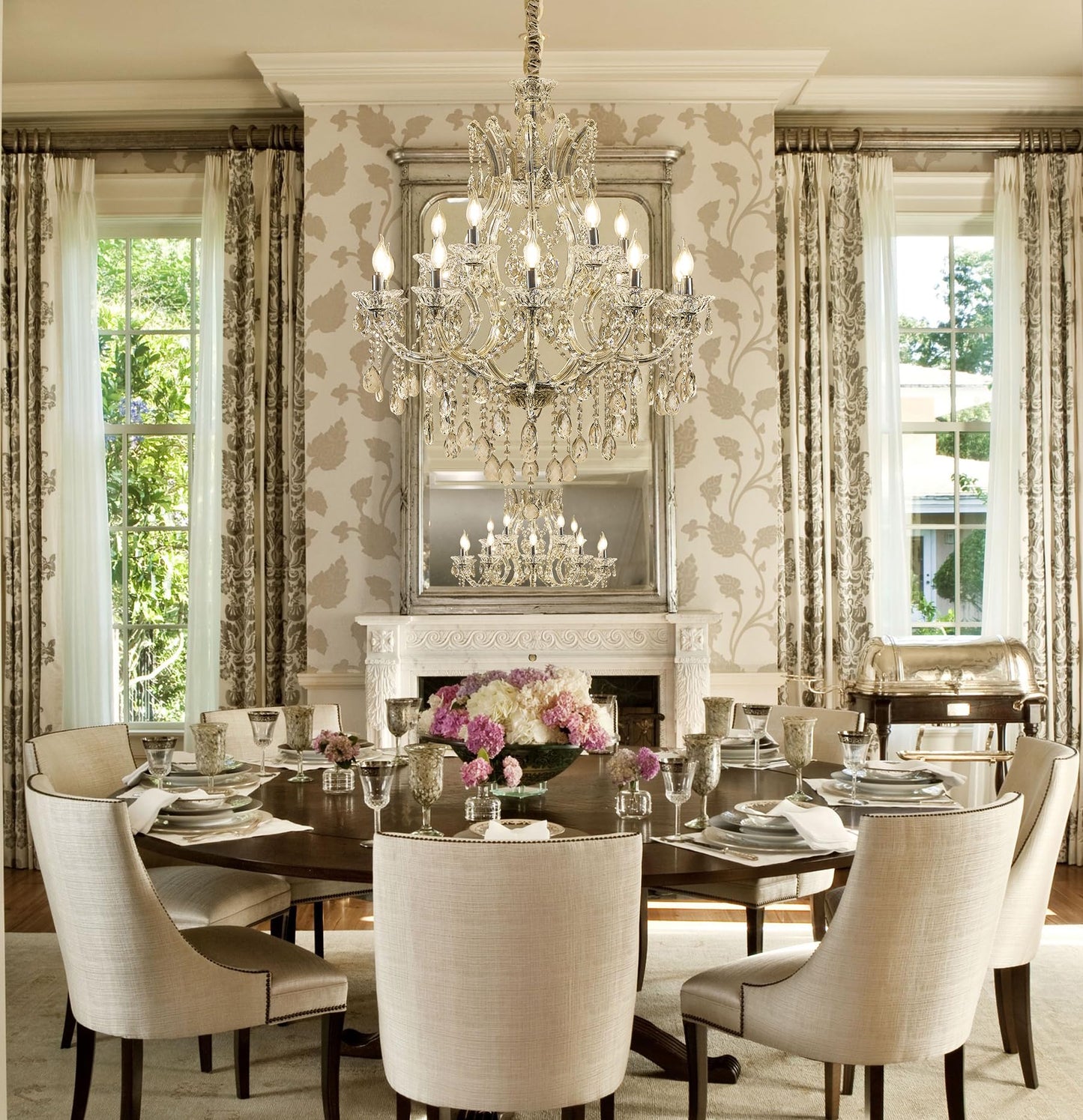 Transparent Crystal Chandelier 16-Light Modern K9 Crystal Chandelier Light Fixtures 33.5in Luxurious Ceiling Hanging Light Fixtures for Living Room, Dinning Room Staircase Entryway(16 Lights 2-Tier)