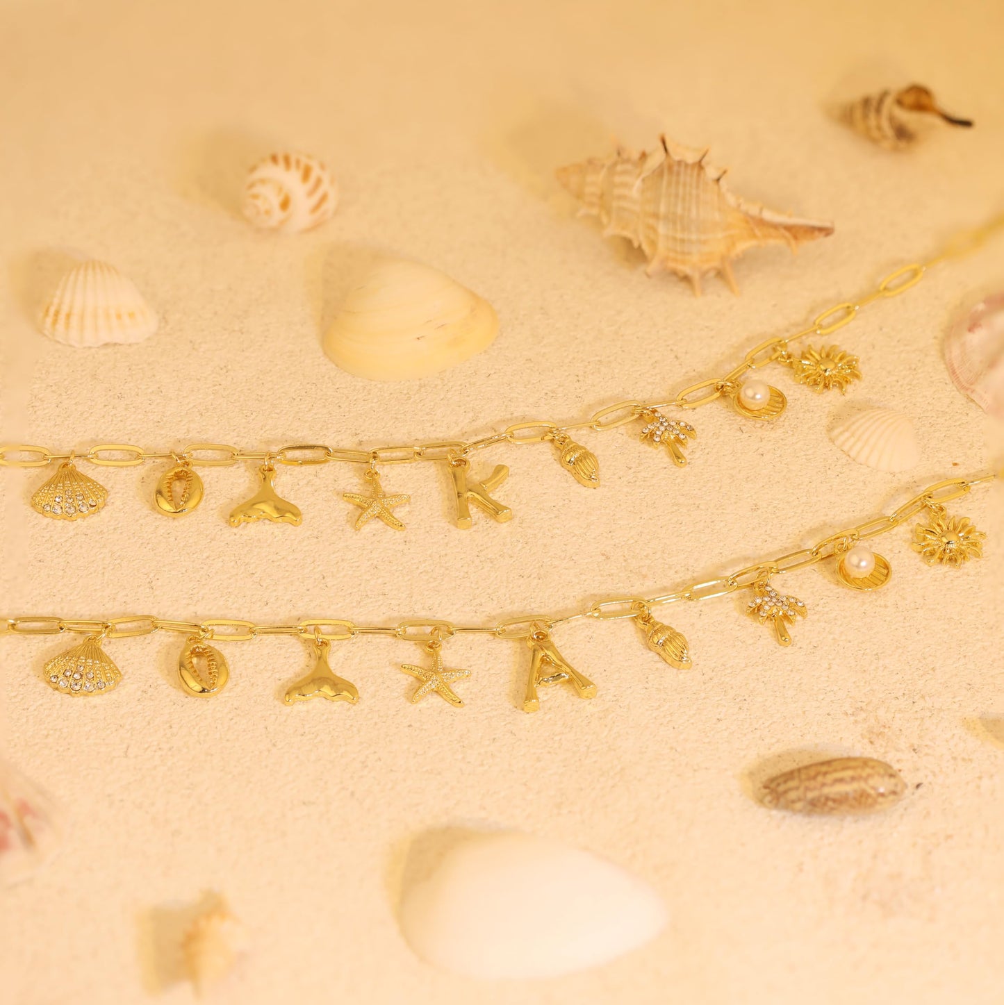 JALZEMPL Initial Charm Necklaces For Women Shell Letter Paperclip Chain Seashell Starfish Beach Summer Pendant Boho Surfer 14K Gold Plated Jewelry Gift (C)