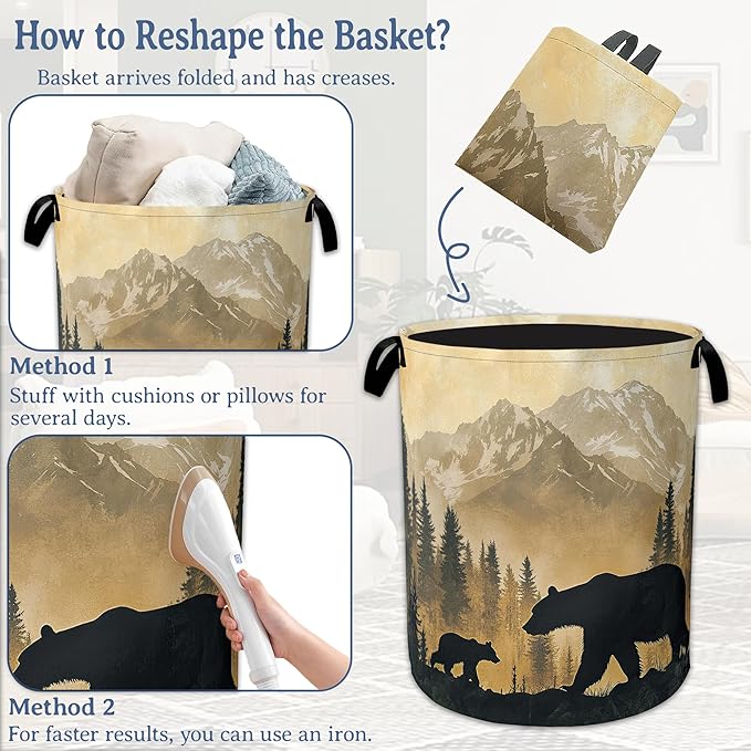 Bear Laundry Basket, Oxford Cloth Golden Mountain Forest Laundry Hamper