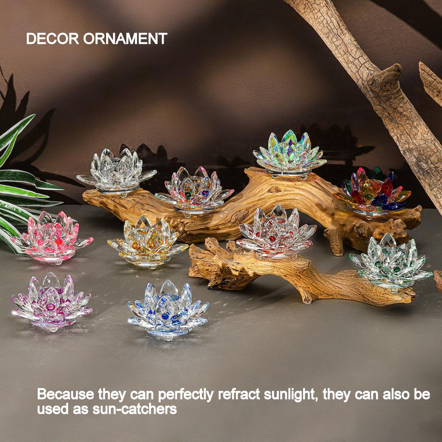 TENGFENG Sparkle Crystal Lotus Flower - 4'' Hue Reflection Clear Crystal Lotus for Feng Shui Home Decor Sun Catcher Ornaments or Paper Weight with Gift Box (100MM) Transparent