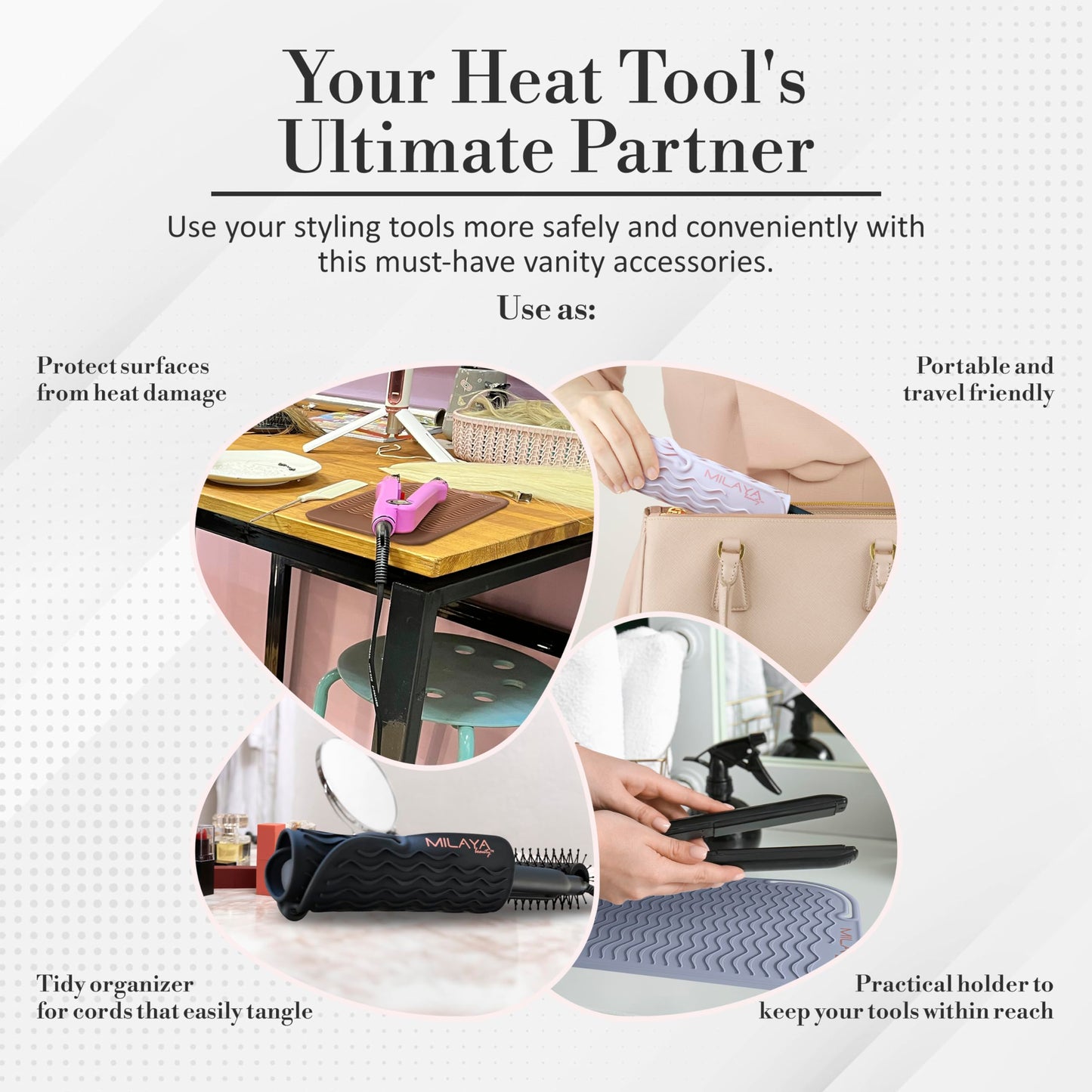Heat Resistant Mat - Curling Iron Holder - Straightener pad - Flat Iron Holder - Silicone Mat for Hair Tools - Hot Tool Mat - Salon Tools - Hot Iron Holster - Vanity Mat - Vanity Accessories for Women