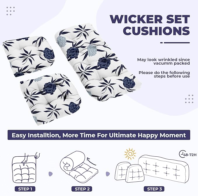 DANGHOOGY Wicker Chair Cushions, Waterproof Outdoor Loveseat Cushions