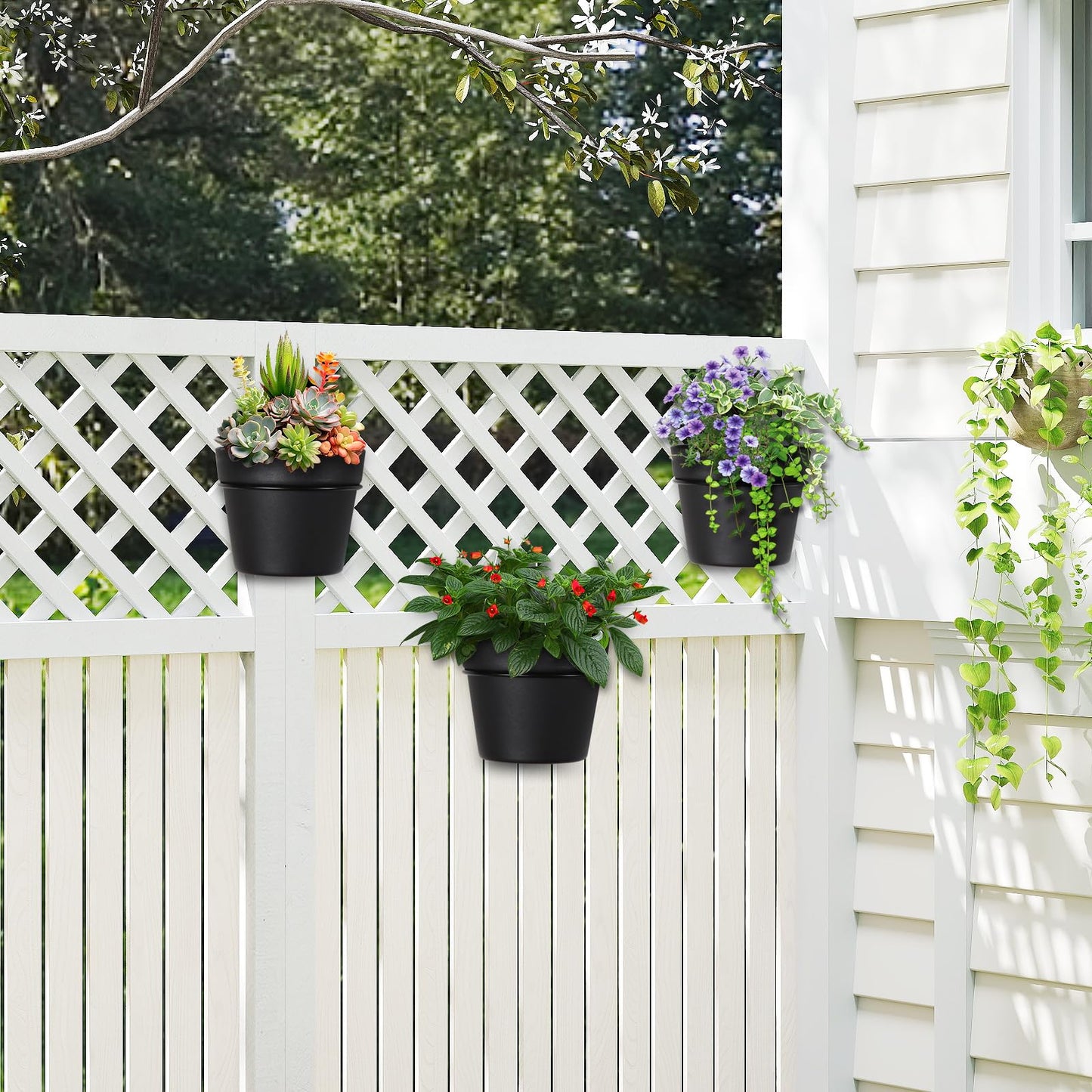 CAIJUDONG 3 Pack Wall Hanging Planters Indoor Outdoor 6.3 Inch Self-Watering Flower Pots with Leak-Proof Drainage Iron Brackets Hanging Basket Room Garden Decor(Black)