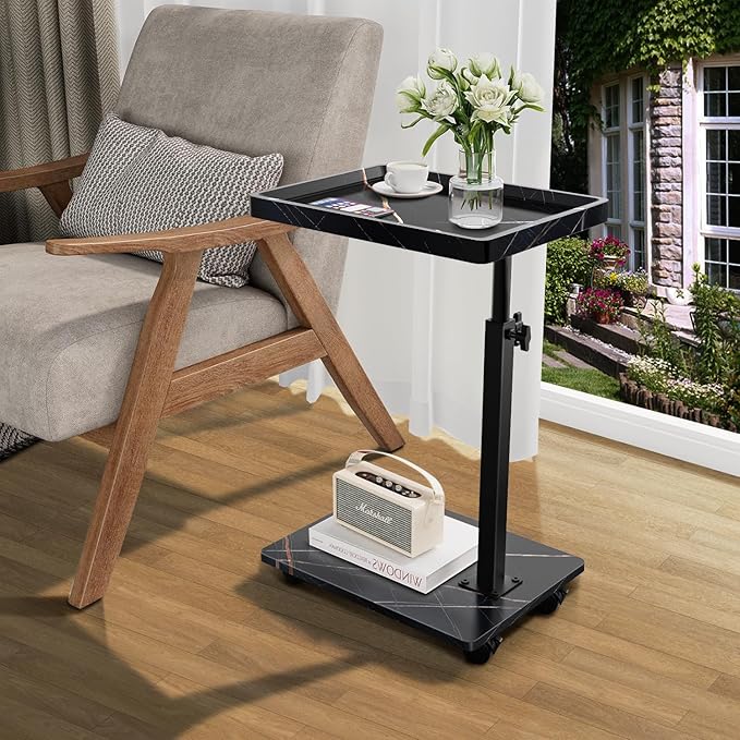 C Table End Table Adjustable Height, 360°Swivel TV Tray Table