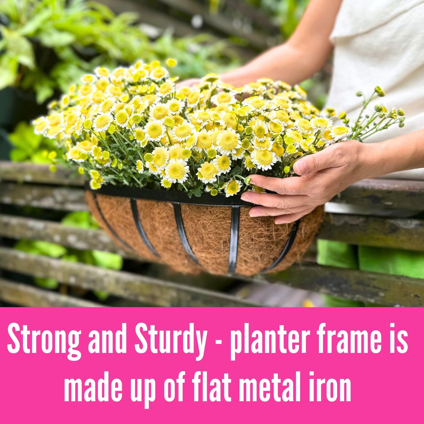 LaLaGreen Wall Planters - 16 Inch, 2 Pack Deck Railing Planter Boxes for Outdoor Plants, Window Flower Box with Coco Liners Metal Horse Troughs Fence Balcony Garden Herb Pot Patio Porch Over Rail