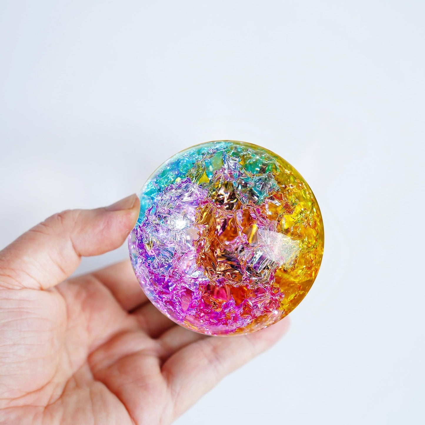 ZEERSHEE Colorful Ice Cracked Crystal Ball with Stand, 2.3" Glass Decor