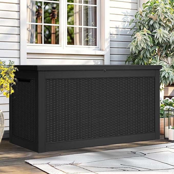 YITAHOME XXL 260 Gal Large Deck Box, Outdoor Resin Storage Box, Rattan Storage Container for Patio Furniture, Garden Tools, Waterproof, Lockable (Black)