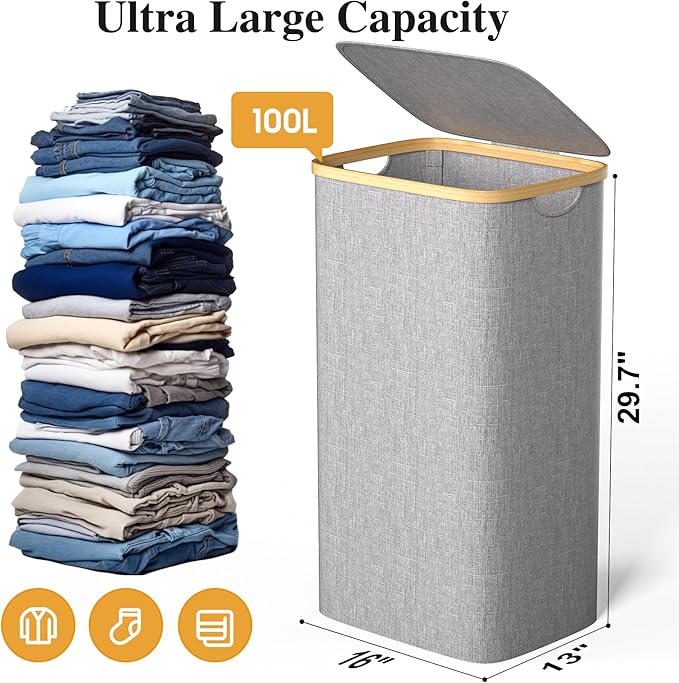 Large Laundry Hamper, 100L Waterproof Laundry Basket
