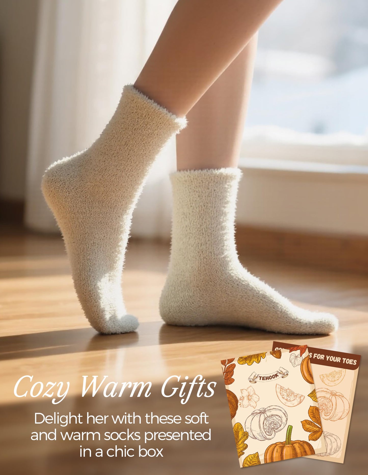 TEHOOK Warm & Cozy Valentines Gifts for Women, Fluffy Fuzzy Plush Sleeping Slipper Socks - Soft Warm Fabric