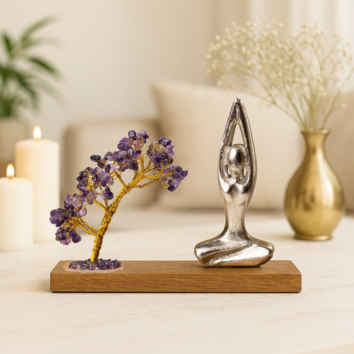 RITUALISTIC Namaste Amethyst Quartz Crystal Tree of Life Handcrafted Feng Shui Gemstone Bonsai Tree Home Decor Items Wealth & Luck Showpiece Decorative Gifts for Vastu, Valentine's Day Gifts Items