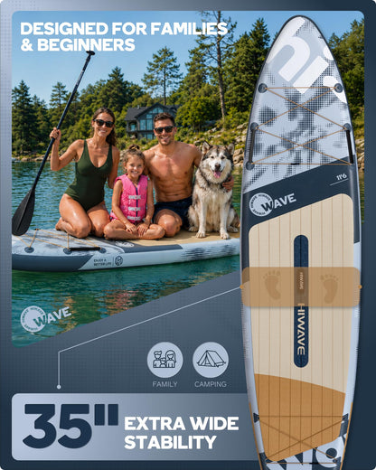 Hiwave Stable All Around Stand Up Paddleboard W/Enhanced Balance,Extra Wide 35, 450 lb High Weight Capacity,11'6"*35"*6",for Beginners,Intermediate, Family,Couples,Lake and Ocean Touring