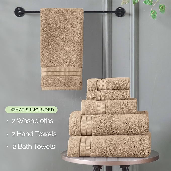 Elegant Comfort Luxury 6-Piece Towel Set, Premium Soft 100% Turkish Cotton