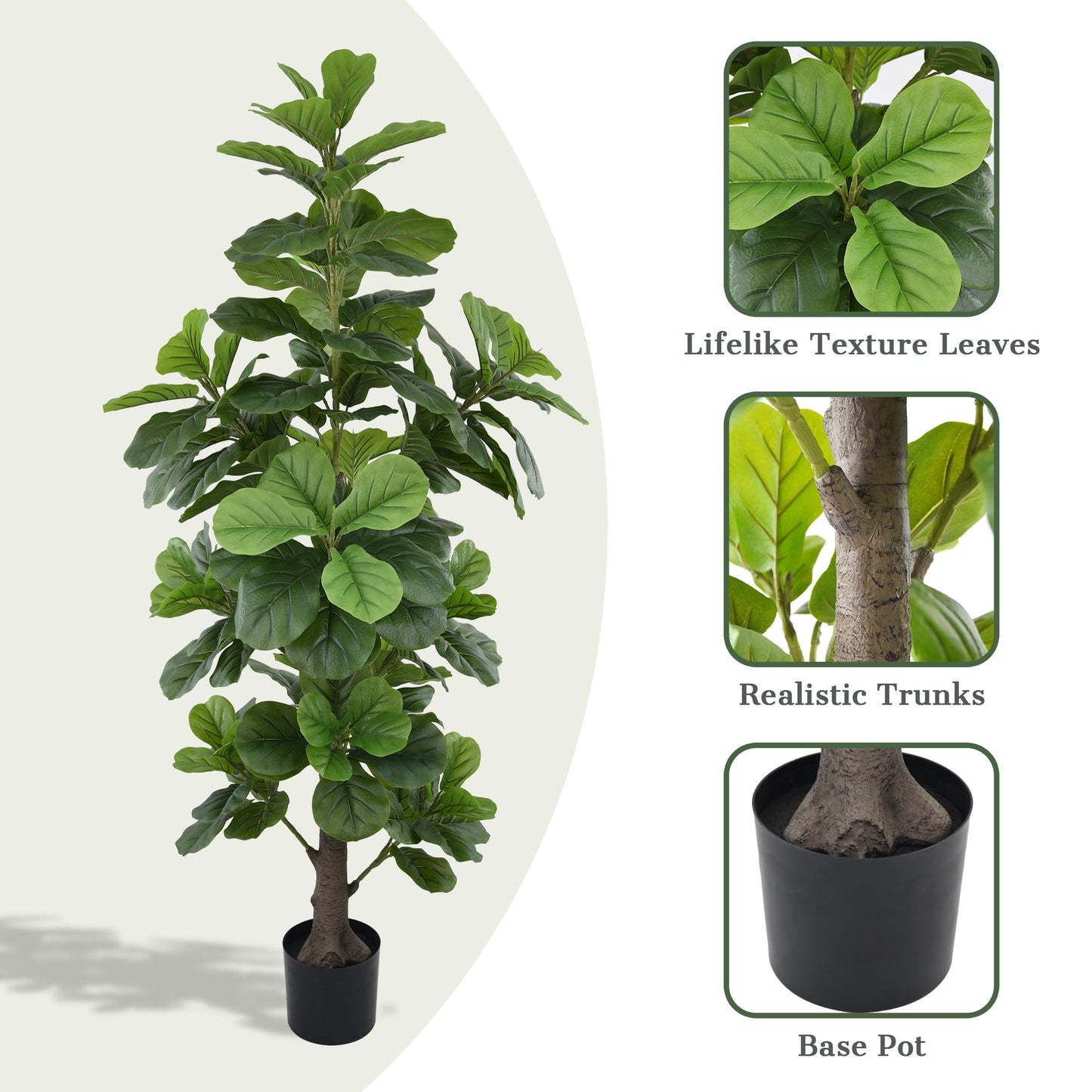 Artificial Fiddle Leaf Fig Tree 6ft - Tall Faux Ficus Lyrata Plant with Realistic Leaves and Large Trunk, 72" Fake Fig Tree in Pot for Home Living Room Office Porch Indoor Decor Perfect Housewarming