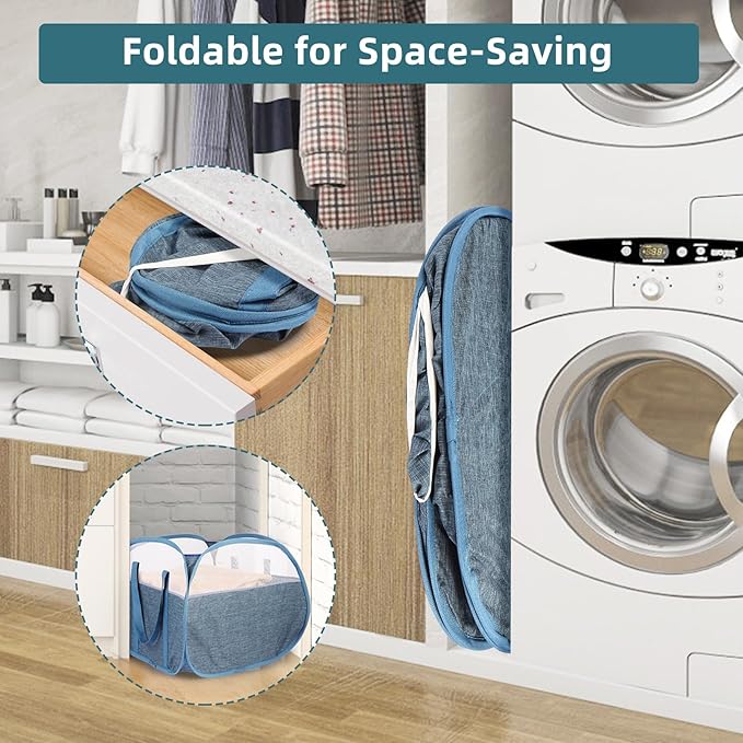 2 Pack Collapsible Laundry Baskets, 90L Large Foldable Laundry Basket, Pop Up
