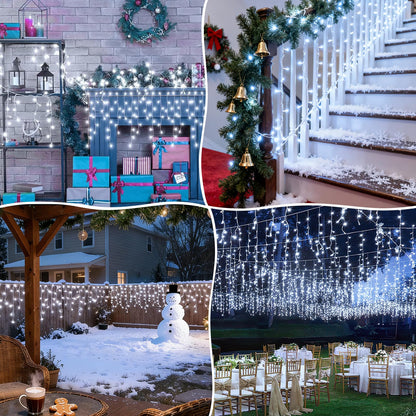AGELCK White Icicle Lights Outdoor, 58.8FT 624 LEDs 96 Drops 8 Modes, Remote Control, Timer & Memory, Dimmable, Connectable, Waterproof Twinkly Christmas String Lights for Outside Indoor Xmas Wedding