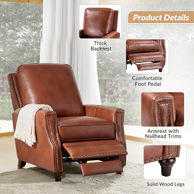 HULALA HOME Genuine Leather Manual Recliner Chairs Set of 2