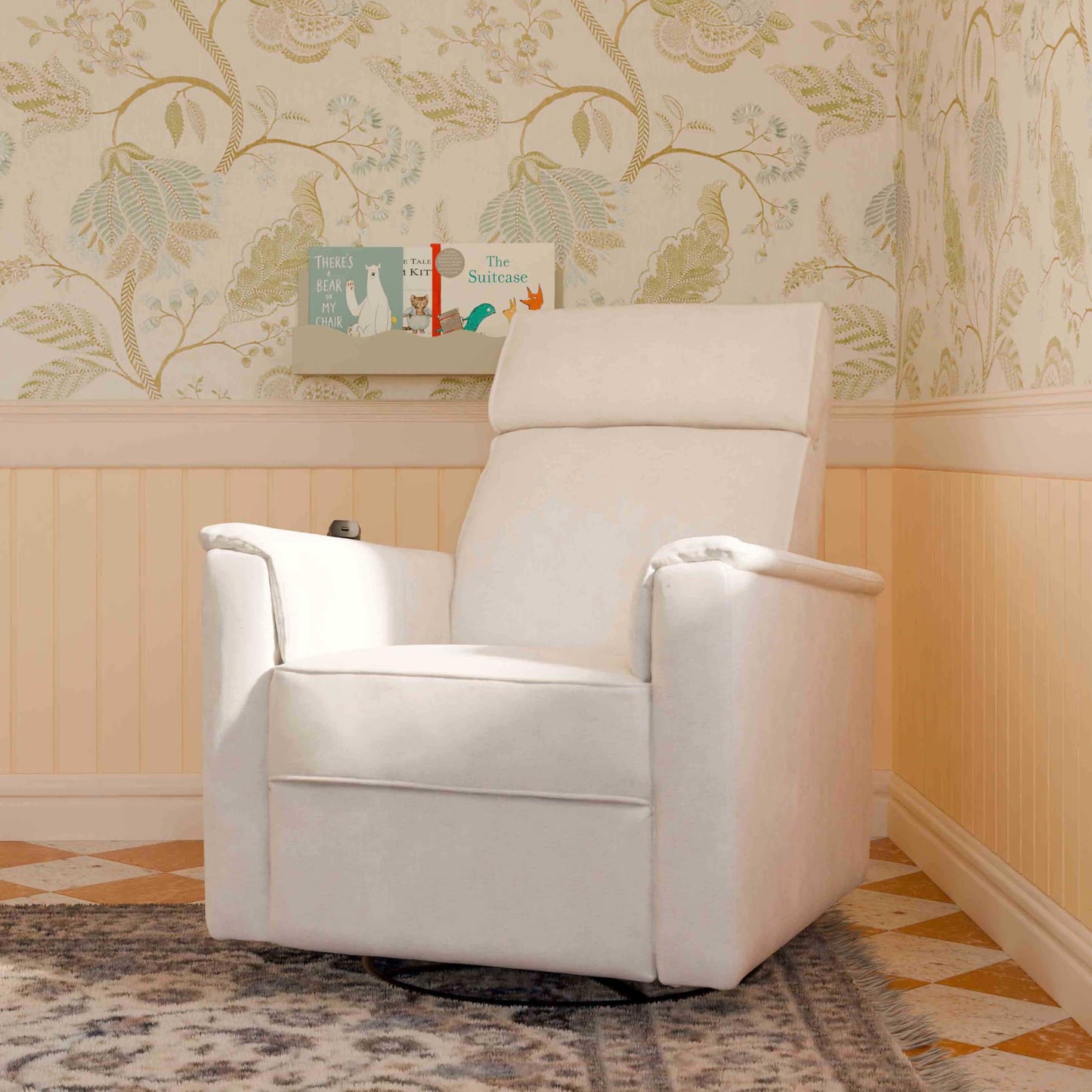 Namesake Willa Deluxe Power Recliner & Swivel Glider with Heat & Massage in Performance Cream Eco-Weave, Built-in USB Charging Port, Greenguard Gold & CertiPUR-US® Certified