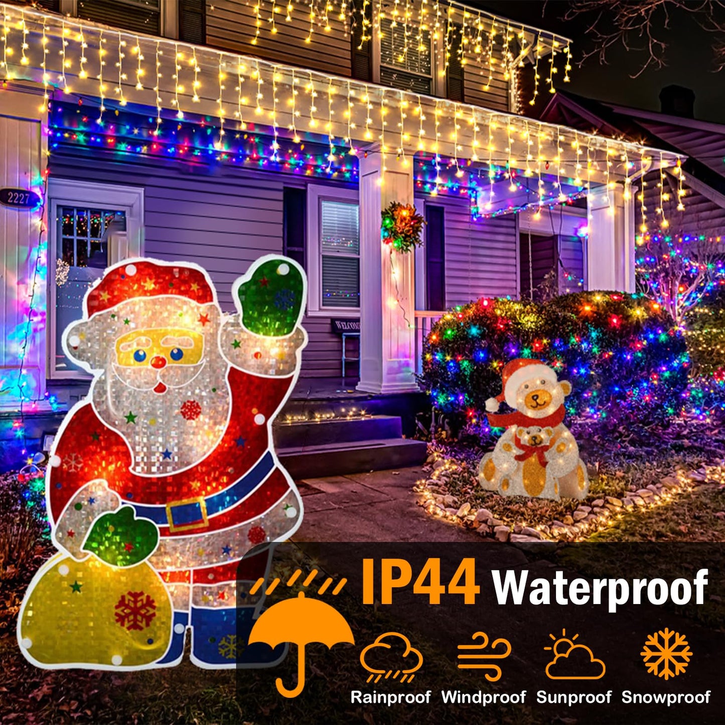 Christmas Lights Outdoor, 2 Pack Total 98FT 960 LED Ice Lights for Outside with 180 Drops Clear Wire 8 Modes Timer, Plug in Waterproof for Holiday Eaves Yard Roof Party Christmas Decor (Warm White)