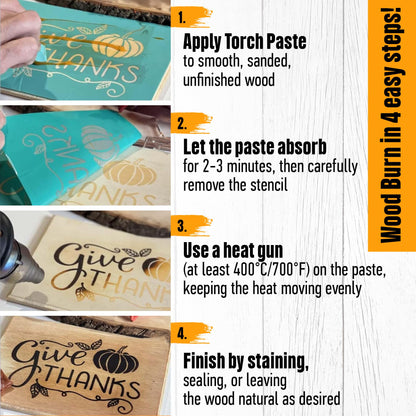 Torch Paste - The Original Wood Burning Paste Since 2020 | Lab Tested & ASTM D-4236 Certified | Non Toxic | Use on Wood, Card Stock, Canvas, Denim & More | Easy Application, 3 OZ