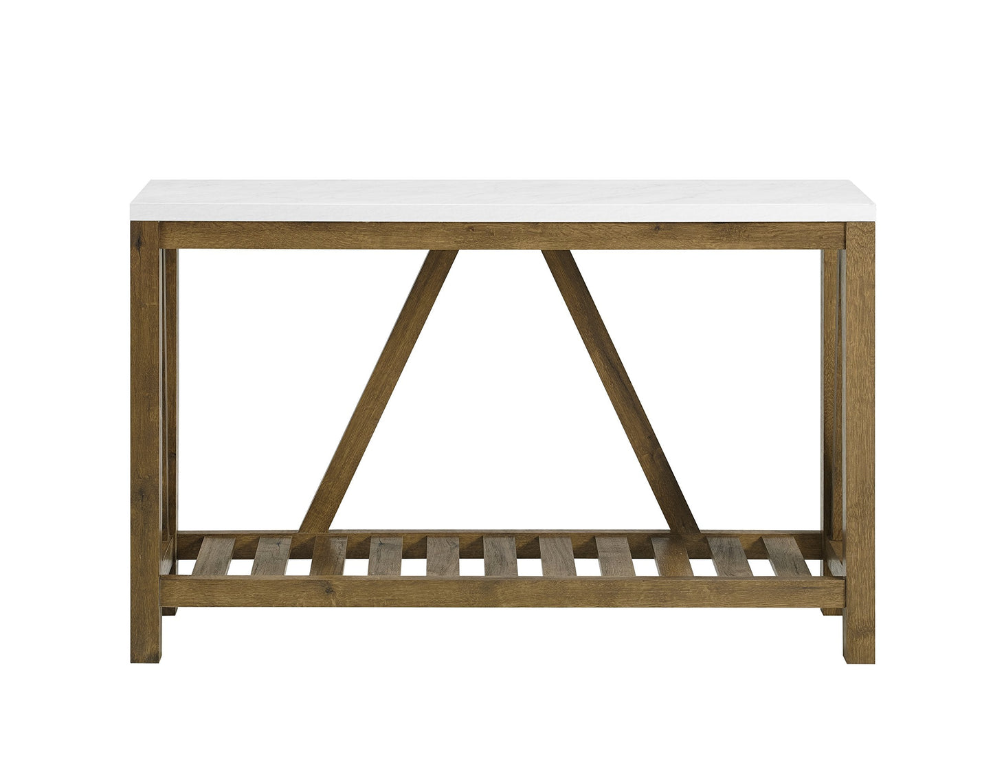 Walker Edison Modern Farmhouse Accent Entryway / Living Room End Table, 52 Inch, Color-Marble and Walnut