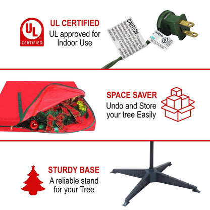 6ft Pop up Christmas Tree - Fully Decorated Pre-Lit Pull Up Tree Includes Storage Bag, Ornaments, Ribbon, Pinecones, Stand, and Warm UL Lights