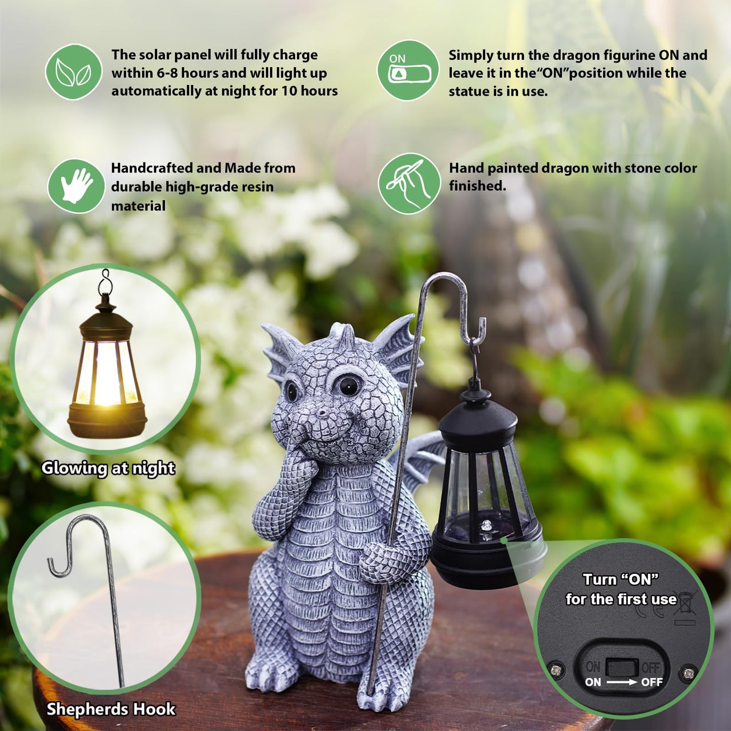 Qeeman Solar Dragon for Garden Decor: Weatherproof Resin Statues