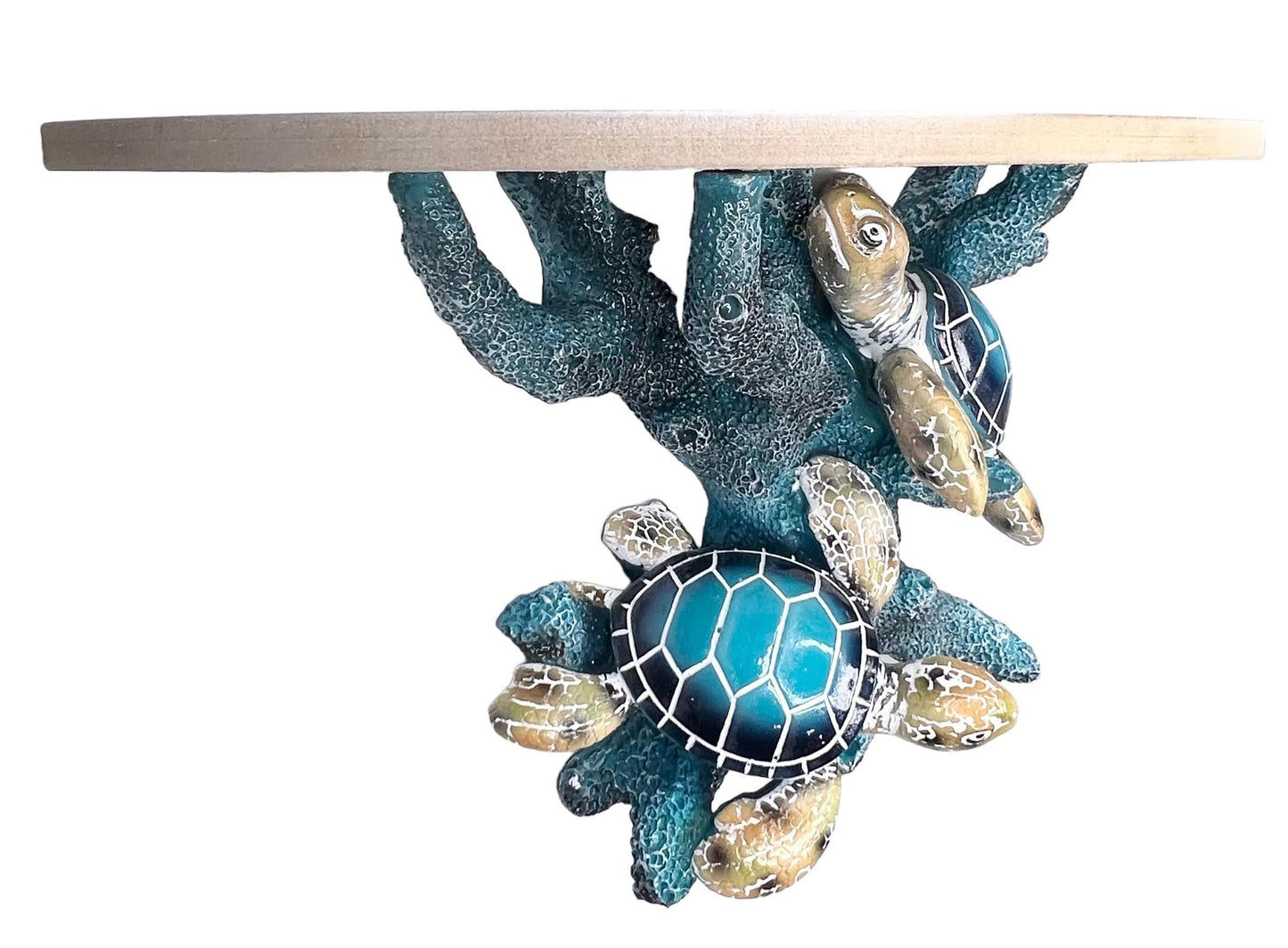 Top Brass Oceanic Charm Decorative Shelf – Blue Coral Reef Base with Two Sea Turtles – Coastal Beach Ocean Décor