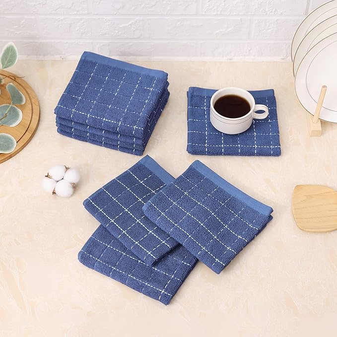 Mordimy 100% Cotton Terry Cloth Dish Cloths, Soft and Absorbent Checkered Dish