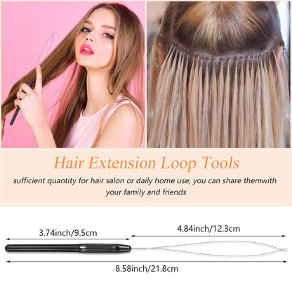 Chuangdi 20 Pieces Hair Extension Loop Needle Threader Pulling Hook Needle Bead Device for Hair or Feather Extensions Supplies, DIY Hook Tool Loop Tools(Black)