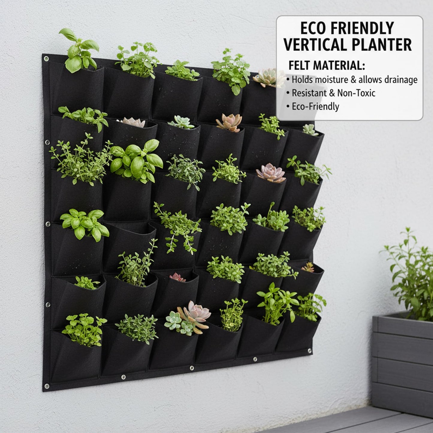 Peosaard Vertical Planter, Vertical Garden Planter with 36 Pockets, Living Wall for Indoor Outdoor Use, Thick Non-Woven Fabric Planting Bag (Black, 39.4"x39.4"), Garden