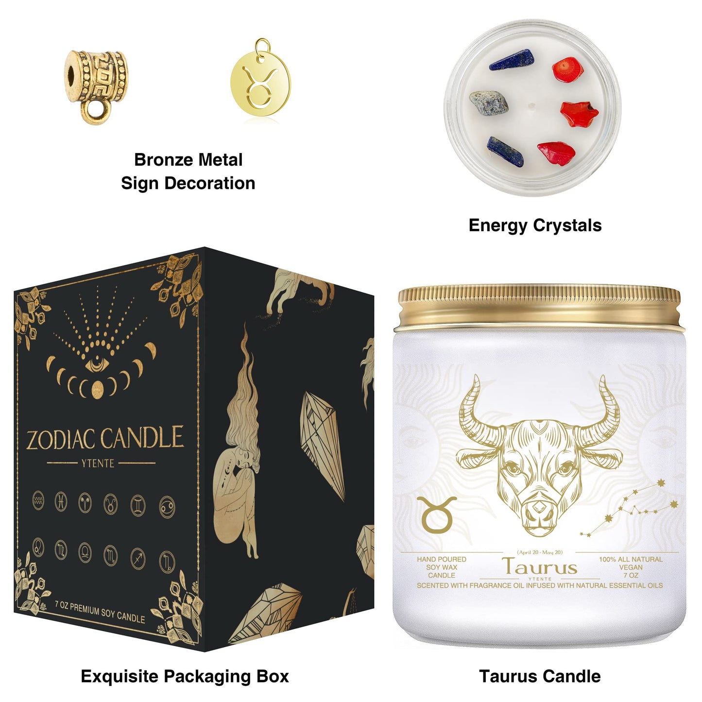 YTENTE Taurus Zodiac Sign Candle Gift, Zodiac Crystals Candle Jar,Astrology Lavender Scented Soy Stones Candles Best Friends Gifts for Women Men Sister Brother Funny Birthday Gift…