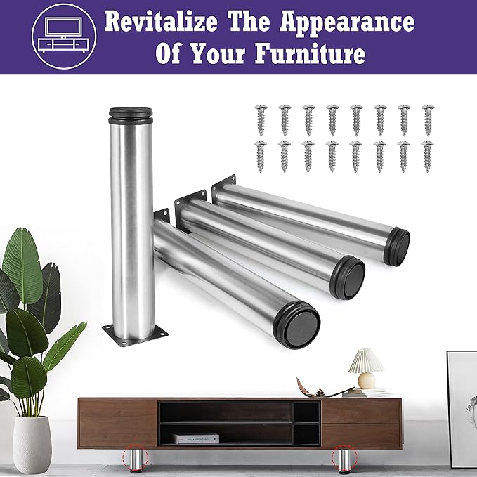 12 Inch Metal Furniture Legs Stainless Steel Adjustable Legs Silver Metal Legs