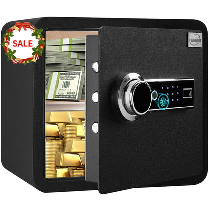 Tenamic Biometric Fingerprint Safe Box 1.41 Cuft Security Box with Induction Light and Leather, Solid Alloy Steel Home Cabinet Safe, Black