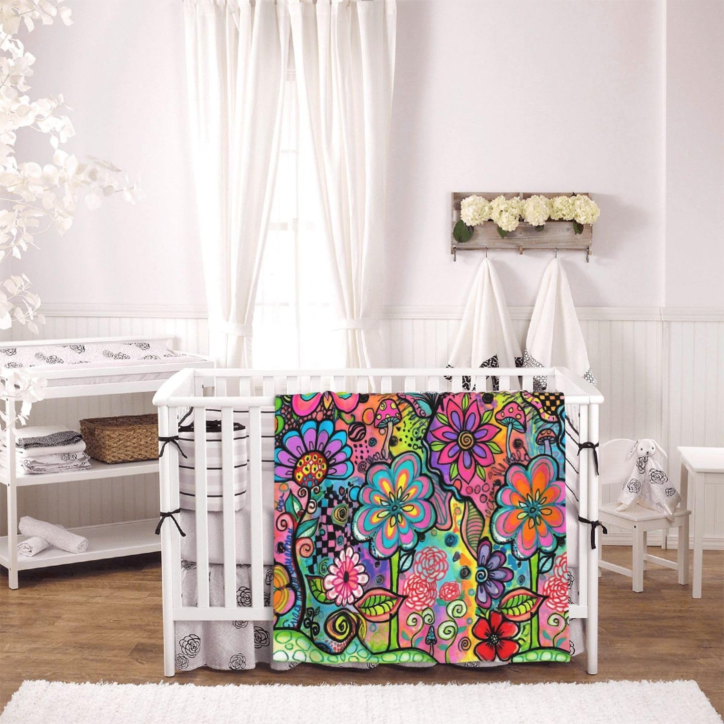 Gbuzozie Hippie Art Flowers Doodle Fleece Blanket Lightweight Ultra-Soft Throw Blanket for Sofa Couch Bed Camping Travel - Super Soft Cozy Microfiber Blanket 60"X50"
