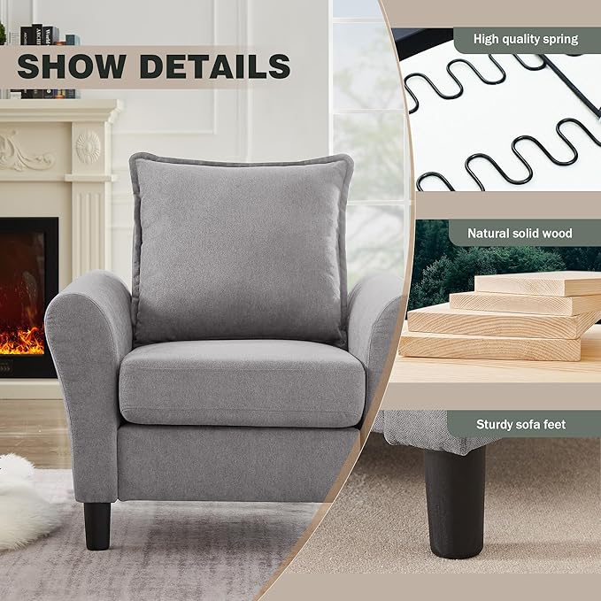 Mid-Century Accent Chairs Set of 2, Modern Linen Fabric Armchair