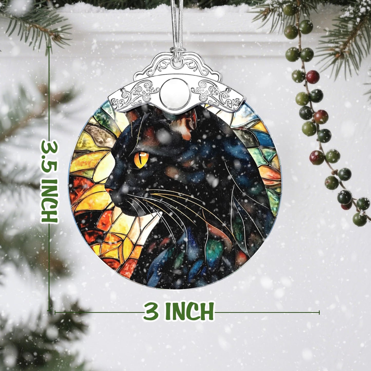 Black Cat Stained Glass Ornament, Christmas Ornaments – Christmas Tree Decorations, Holiday Decor, Stocking Stuffer, Gift Idea, Gifts for Cat Lover, Pet Lover