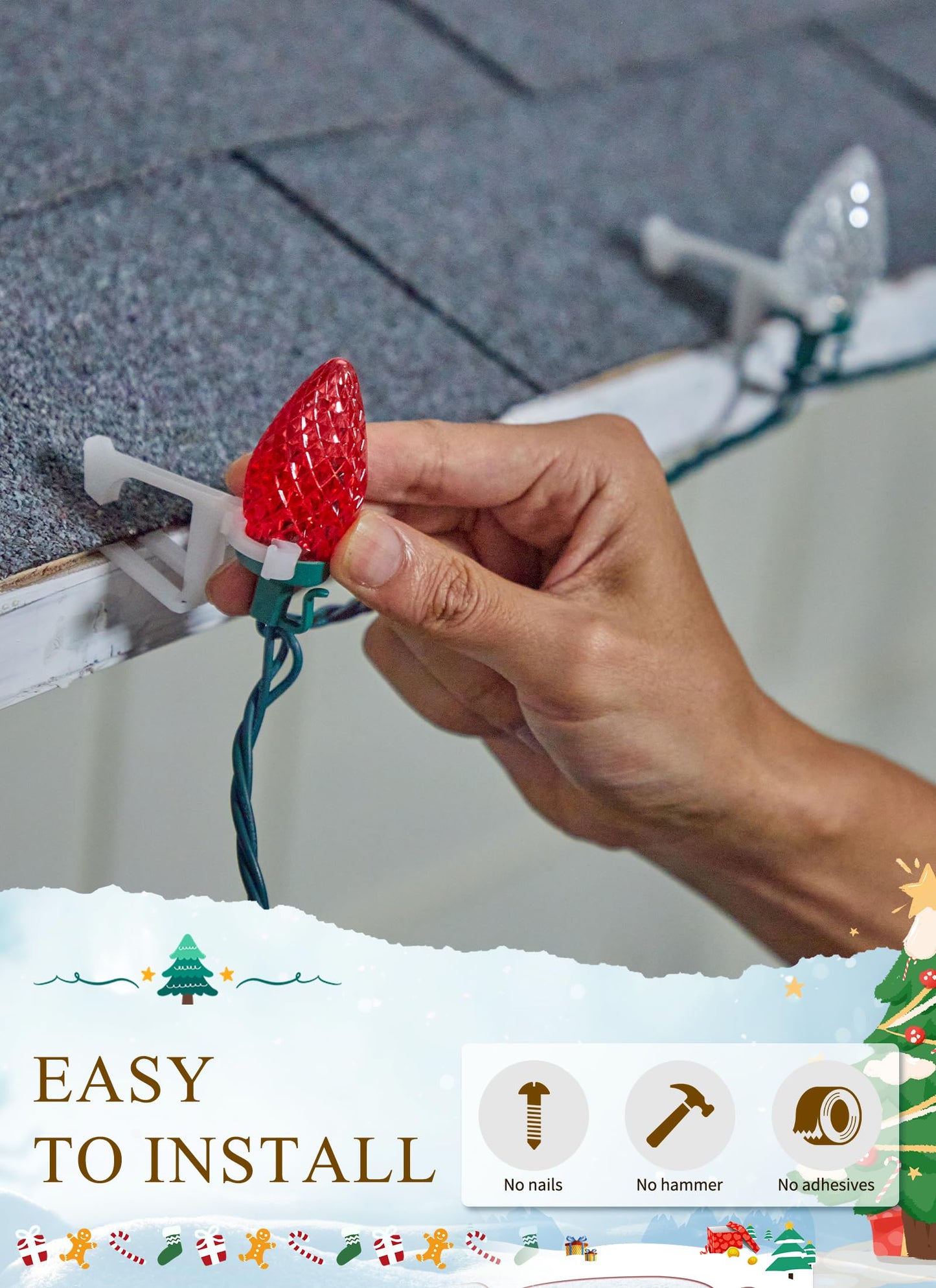 C9 LED Christmas Lights Outdoor, 68 Ft 100 LED C9 String Lights with 100 All in One Clips, Connectable Waterproof Christmas Tree Lights for Outside Roofline Backyard Garden Decor, Red & Warm White