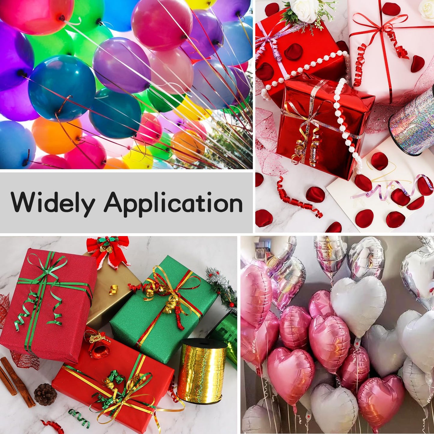 BEISHIDA 3 Pack 100 Yards Gold Red Green Ribbon Curling Crimped Glitter Ribbon Balloon String Shiny Metallic Gift Wrapping Ribbon Birthday Party Christmas Art Craft Decoration