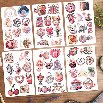 60 Pcs Cute Kawaii Valentine Stickers Pack – Romantic Love Heart, Donut, Bear & Cupcake Vinyl Decals for Water Bottles, Laptops, Journals & Gift Wrapping, Aesthetic Pink Love Stickers Set (Valentine3)