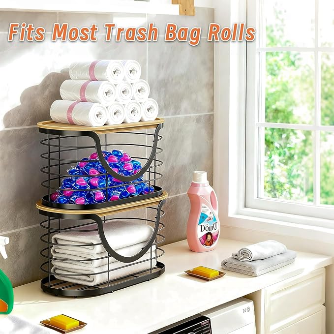 2 Pack Trash Bag Holder，Stackable Trashbag Dispenser