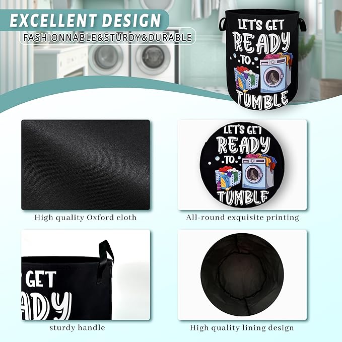 Let's Get Ready to Tumble Laundry Hamper Funny Text Laundry Basket