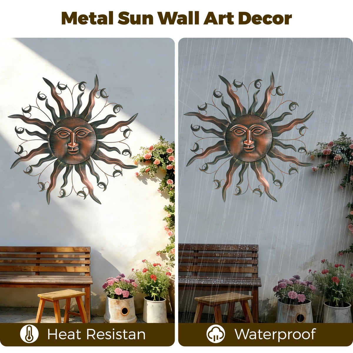 VESTCDF Outdoor Metal Wall Art Metal Sun 28" Metal Wall Art Sun Outdoor,Large Wall Decorations for Garden, Sun Wall Art Metal Sun Face Art (Moon)