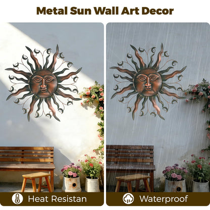 VESTCDF Outdoor Metal Wall Art Metal Sun 28" Metal Wall Art Sun Outdoor,Large Wall Decorations for Garden, Sun Wall Art Metal Sun Face Art (Moon)