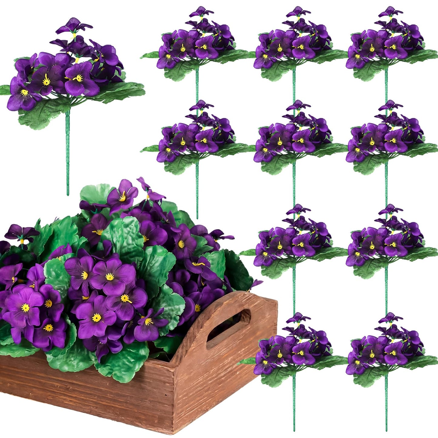 Maysing 10 Pcs African Violet Artificial Plant Purple African Violet Individual 9 Inches Artificial Flowers for Home Decoration Office Decor Gift
