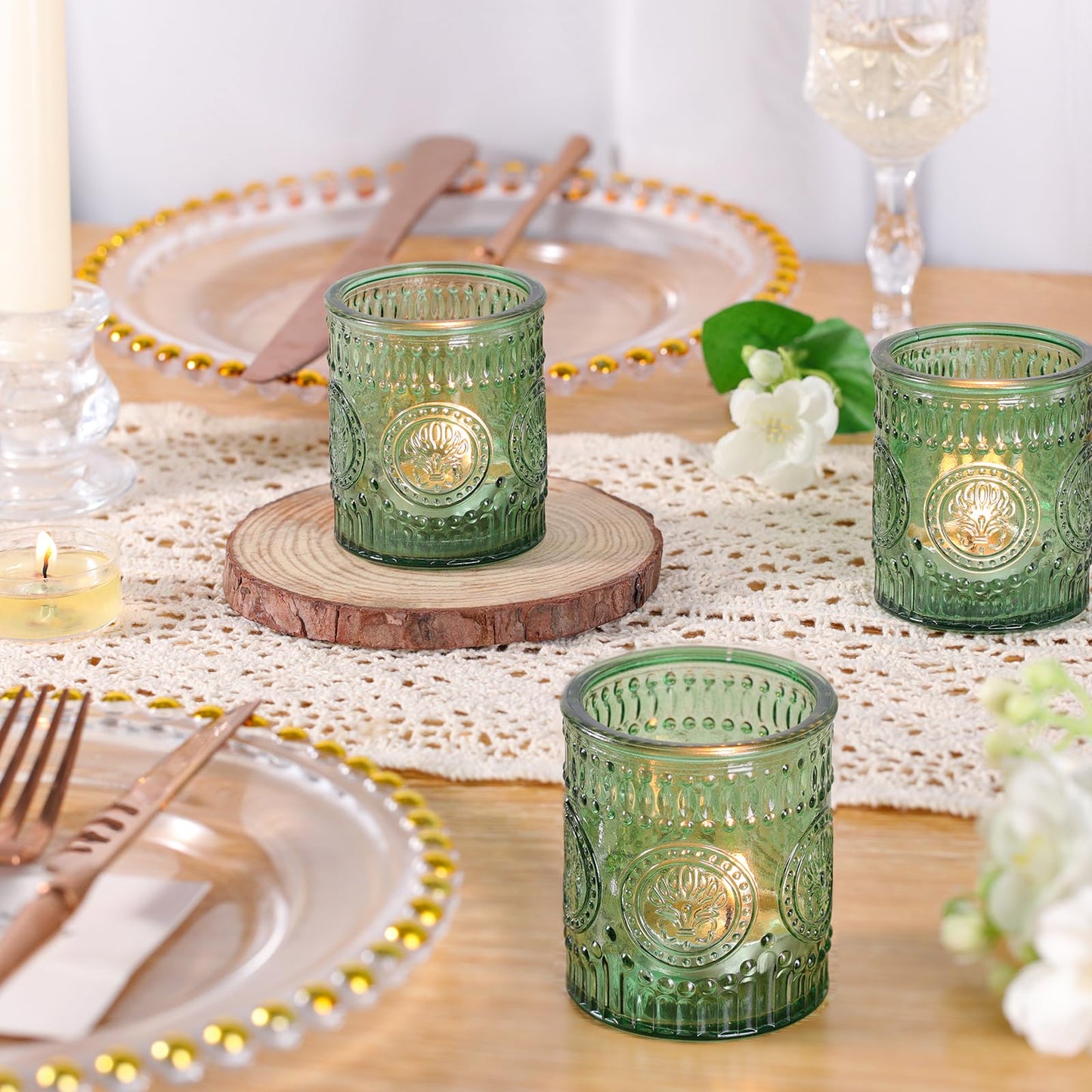 MATAHUM 36 Pcs Green Votive Candle Holders, Tea Light Candle Holders for Wedding Centerpiece, Glass Candle Holders for Table Centerpiece, Home and Party Decorations