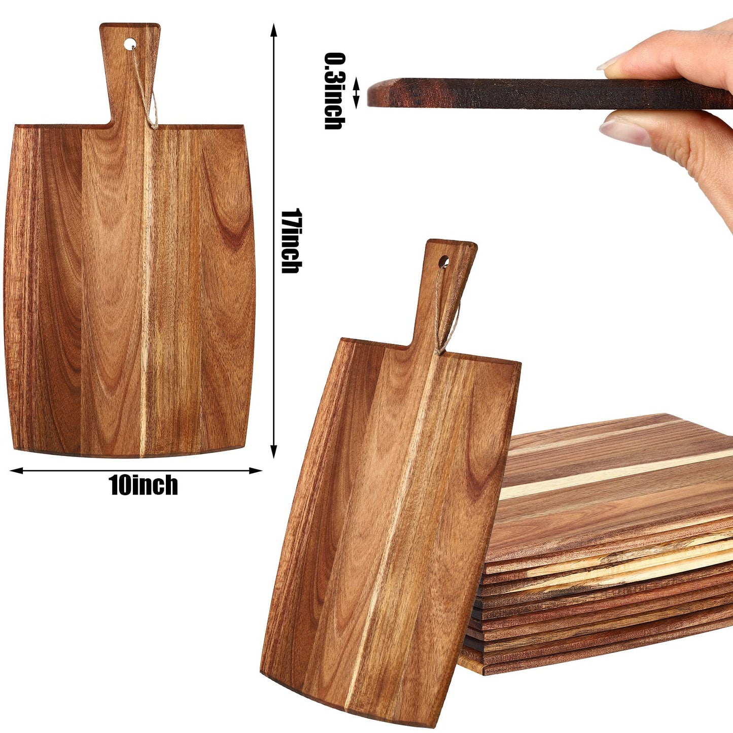 Patelai 12 Packs Wooden Cutting Board Set with Handles Large Kitchen Serving Plain Chopping Board Bulk Gifts for Mom for Vegetables Meat Pizza Cheese Fruit Bread(Acacia Wood,17 x 10 Inch)