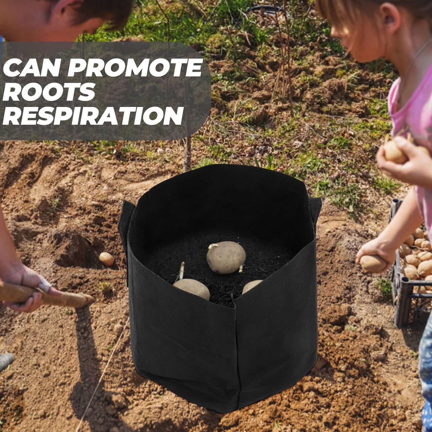 YOSADIER 2pcs 15-Gallon Black Thick Fabric Potato Grow Bags Raised Garden Bed Plant Containers for Outdoor Vegetable and Flower Nursery Gardening