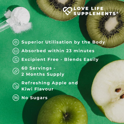 EAA Amino Acids Powder, All 9 Essential Amino Acids Including BCAA's and 2 Grams of Leucine per Serving, Apple & Kiwi Flavour, 348g - 60 Servings (5g of EAA's per Serving) - Love Life Supplements